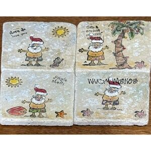 Beach Santa Stone/tile 4 Piece Coaster, Hand Painted